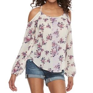 NWT Rewind Cold Shoulder Top Floral Size M Juniors Chiffon